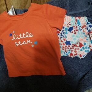 NWOT Cat & Jack Set 12m Coral Little Star Top With Star Diaper Cover.